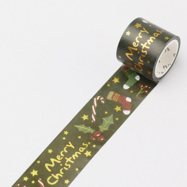 BGM Washi Tape 30mm Masking Tape Foil Stamping - Christmas Green | papermindstationery.com | 30mm Washi Tapes, BGM, Christmas, Washi Tapes