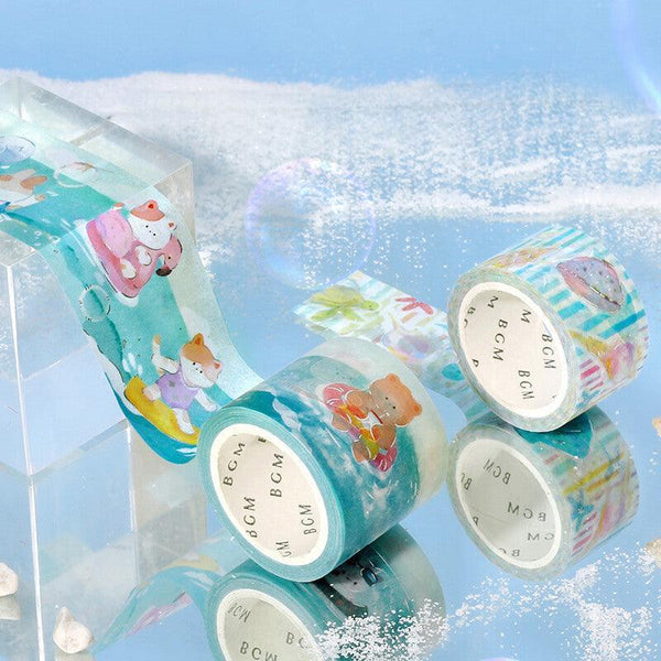 BGM Washi Tape 30mm Masking Tape Foil Stamping - Animal Ocean Play | papermindstationery.com | 30mm Washi Tapes, Animal, Bear, BGM, Washi Tapes