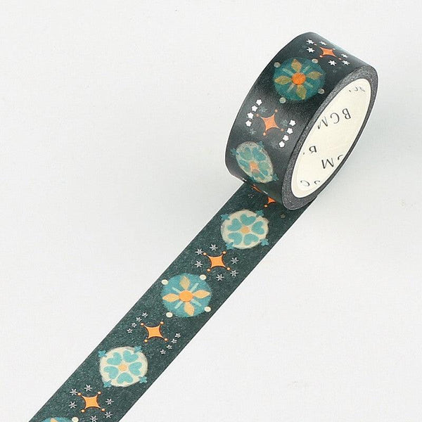 BGM Washi Tape 15mm Masking Tape Foil Stamping - Firefly Green Pattern | papermindstationery.com | 15mm Washi Tapes, BGM, Flower, Washi Tapes