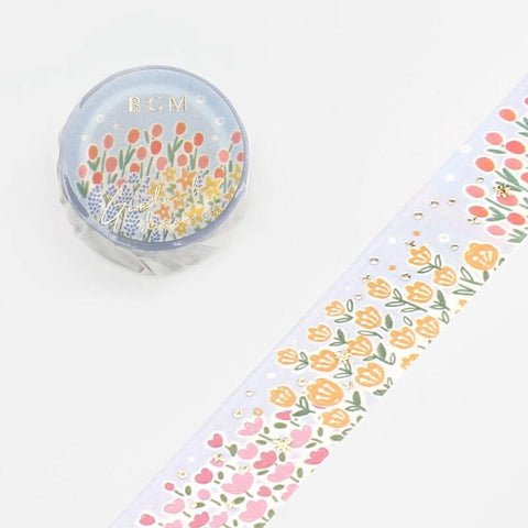 BGM Washi Tape 20mm Masking Tape Foil Stamping - Colorful Flower Garden Field | papermindstationery.com | 20mm Washi Tapes, BGM, Flower, Washi Tapes