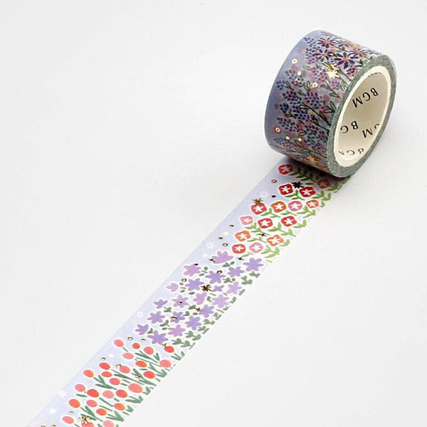 BGM Washi Tape 20mm Masking Tape Foil Stamping - Colorful Flower Garden Field | papermindstationery.com | 20mm Washi Tapes, BGM, Flower, Washi Tapes