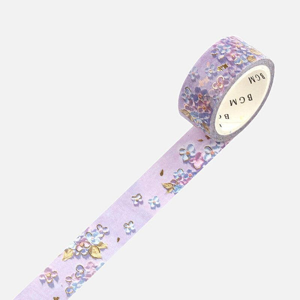 BGM Washi Tape 15mm Masking Tape Foil Stamping - Oil Pastel Flower Hydrangea | papermindstationery.com | 15mm Washi Tapes, BGM, Flower, Washi Tapes