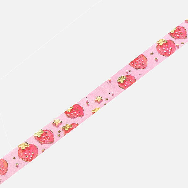 BGM Washi Tape 15mm Masking Tape Foil Stamping - Oil Pastel Strawberry | papermindstationery.com | 15mm Washi Tapes, BGM, Fruit, Washi Tapes