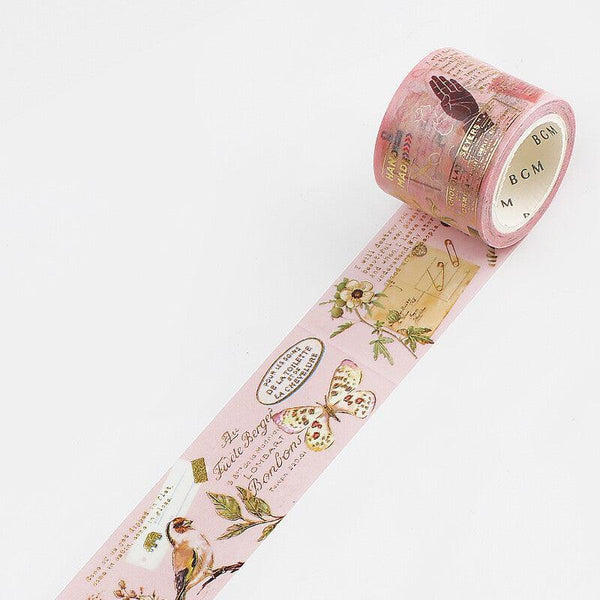 BGM Washi Tape 30mm Masking Tape Foil Stamping - Vintage Poem Craft | papermindstationery.com | 30mm Washi Tapes, BGM, Bird, Flower, Washi Tapes