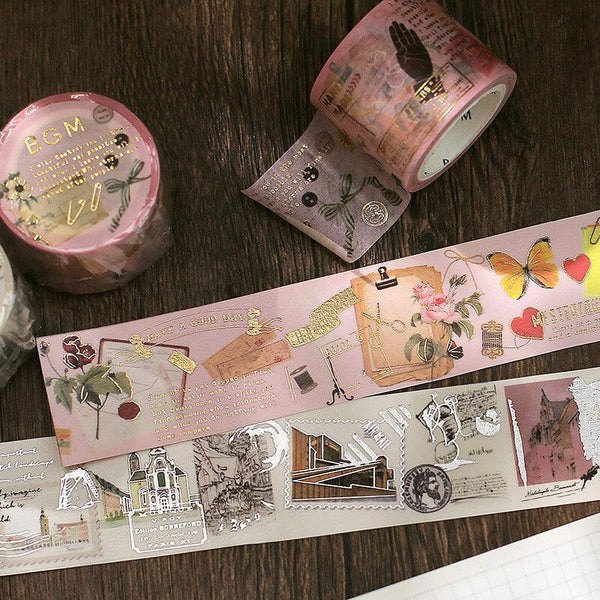 BGM Washi Tape 30mm Masking Tape Foil Stamping - Vintage Poem Letter & Post | papermindstationery.com | 30mm Washi Tapes, BGM, Travel, Washi Tapes