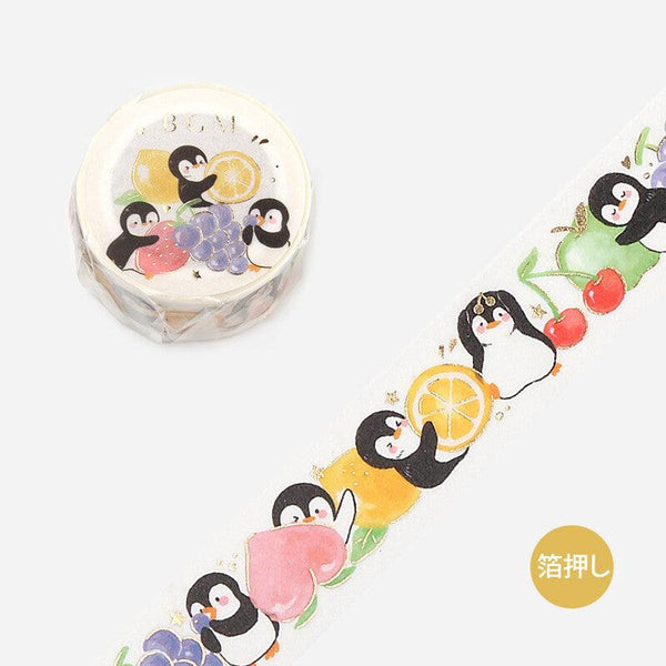 BGM Washi Tape 20mm Foil Stamping - Cute Penguin & Fruit | papermindstationery.com | 20mm Washi Tapes, Animal, BGM, Penguin, Washi Tapes