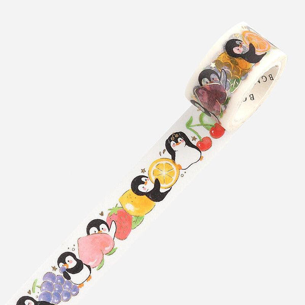 BGM Washi Tape 20mm Foil Stamping - Cute Penguin & Fruit | papermindstationery.com | 20mm Washi Tapes, Animal, BGM, Penguin, Washi Tapes