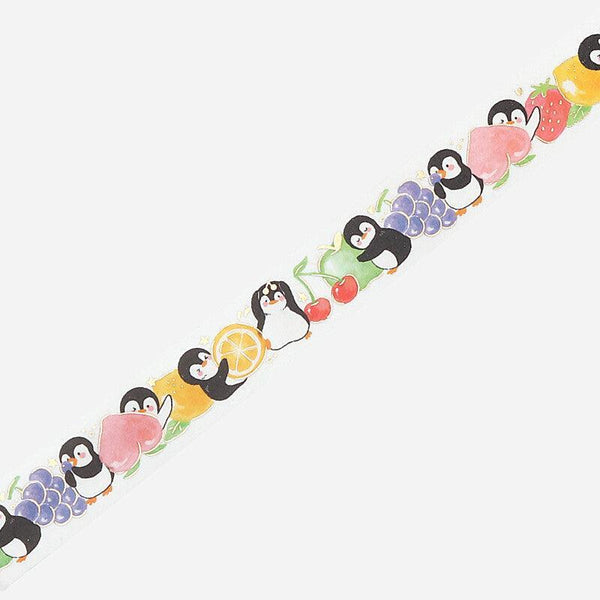 BGM Washi Tape 20mm Foil Stamping - Cute Penguin & Fruit | papermindstationery.com | 20mm Washi Tapes, Animal, BGM, Penguin, Washi Tapes
