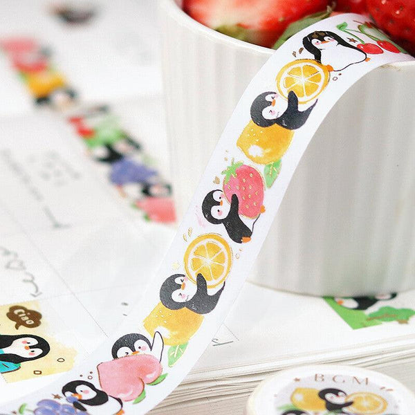 BGM Washi Tape 20mm Foil Stamping - Cute Penguin & Fruit | papermindstationery.com | 20mm Washi Tapes, Animal, BGM, Penguin, Washi Tapes