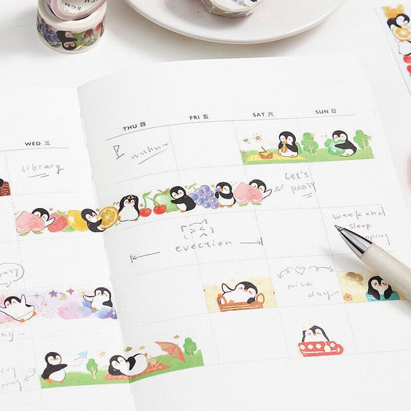 BGM Washi Tape 20mm Foil Stamping - Cute Penguin & Fruit | papermindstationery.com | 20mm Washi Tapes, Animal, BGM, Penguin, Washi Tapes