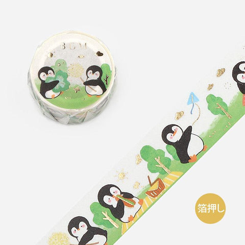 BGM Washi Tape 20mm Foil Stamping - Cute Penguin & Picnic | papermindstationery.com | 20mm Washi Tapes, Animal, BGM, Penguin, Washi Tapes