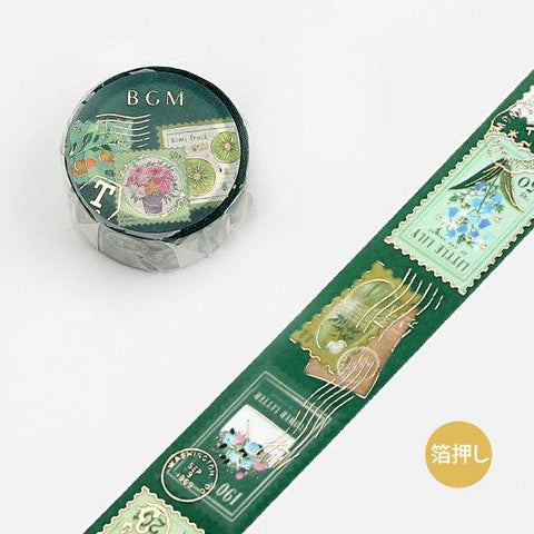 BGM Washi Tape 20mm Masking Tape Foil Stamping - Post Office Stamp Plant Green | papermindstationery.com