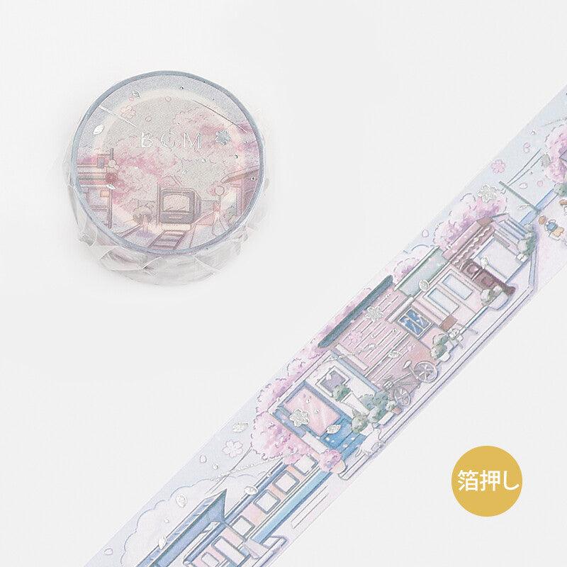 BGM Washi Tape 20mm Masking Tape Foil Stamping - Cherry Blossom City View | papermindstationery.com | 20mm Washi Tapes, BGM, Flower, Washi Tapes