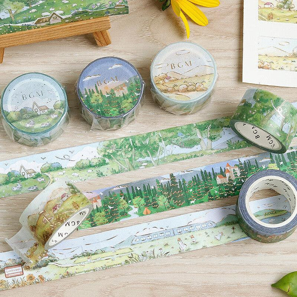 BGM Washi Tape 20mm Foil Stamping - Forest landscape | papermindstationery.com | 20mm Washi Tapes, BGM, Flower, Washi Tapes