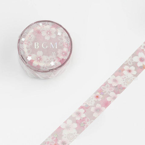 BGM Washi Tape 15mm Masking Tape Foil Stamping - Japanese Sakura & Lace | papermindstationery.com | 15mm Washi Tapes, BGM, Flower, Washi Tapes