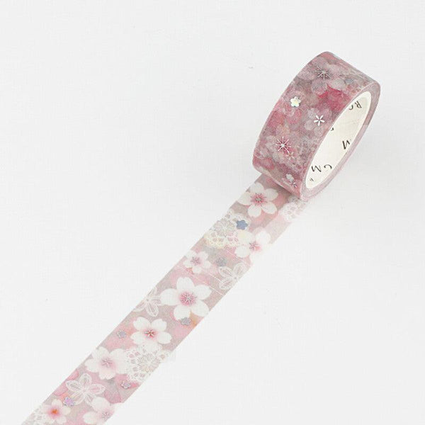 BGM Washi Tape 15mm Masking Tape Foil Stamping - Japanese Sakura & Lace | papermindstationery.com | 15mm Washi Tapes, BGM, Flower, Washi Tapes