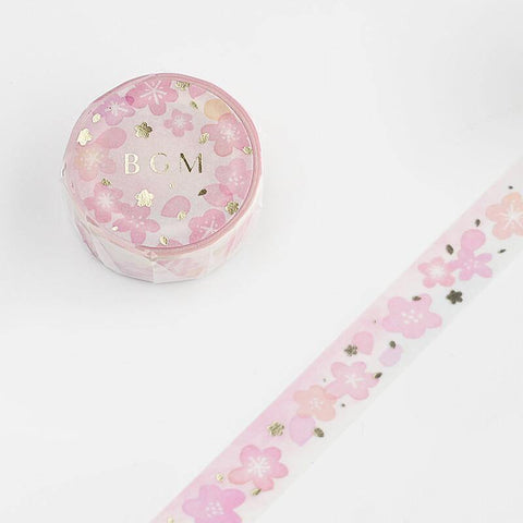 BGM Washi Tape 15mm Masking Tape Foil Stamping - Morning Sakura Flower | papermindstationery.com | 15mm Washi Tapes, BGM, Flower, Washi Tapes