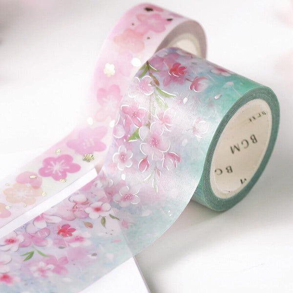 BGM Washi Tape 30mm Foil Stamping - Japanese Cherry Blossom Rain | papermindstationery.com | 30mm Washi Tapes, BGM, Flower, Washi Tapes
