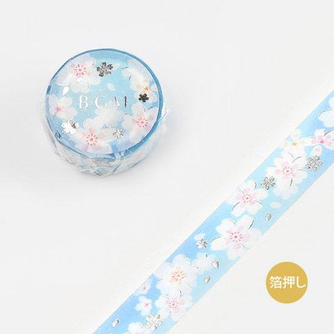 BGM Washi Tape 15mm Masking Tape Foil Stamping - White Sakura | papermindstationery.com | 15mm Washi Tapes, BGM, Washi Tapes