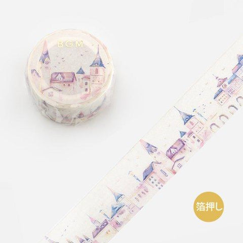 BGM Washi Tape 20mm Masking Tape Foil Stamping - Watercolor European City | papermindstationery.com | 20mm Washi Tapes, BGM, Travel, Washi Tapes