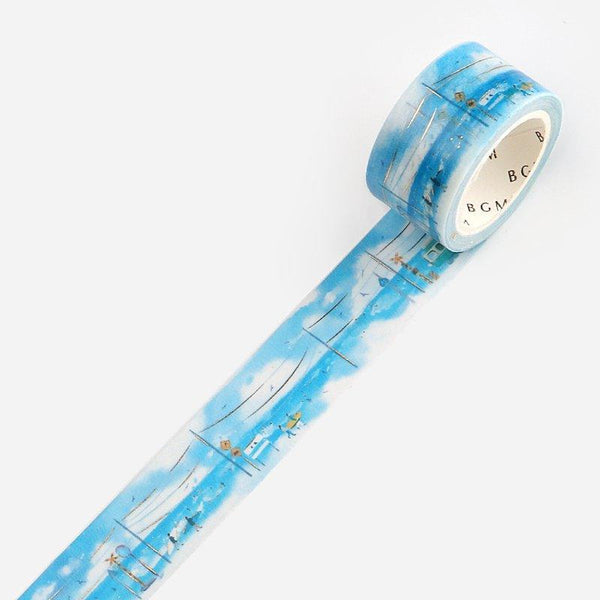 BGM Washi Tape 20mm Masking Tape Foil Stamping - Watercolor Blue Coast | papermindstationery.com | 20mm Washi Tapes, BGM, Washi Tapes