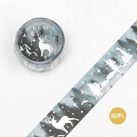 BGM Washi Tape 20mm Masking Tape Foil Stamping - Nature Poetry Winter Forest Night | papermindstationery.com | 20mm Washi Tapes, BGM, Christmas, Washi Tapes