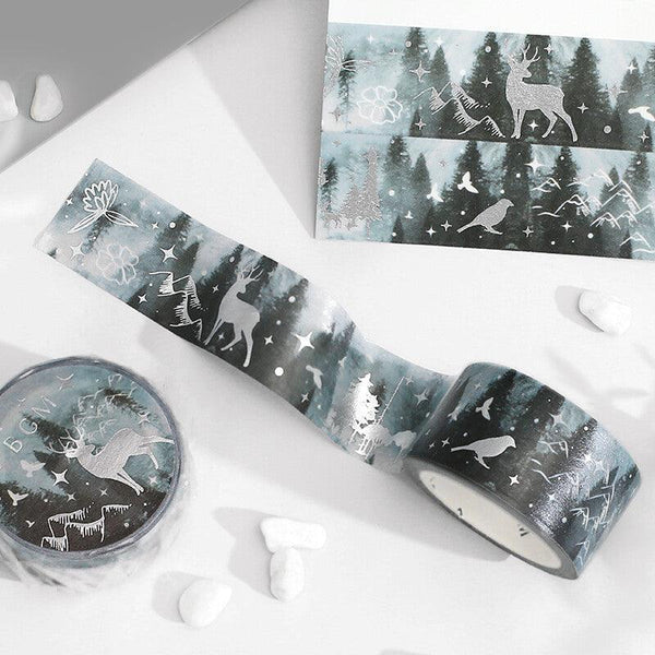 BGM Washi Tape 20mm Masking Tape Foil Stamping - Nature Poetry Winter Forest Night | papermindstationery.com | 20mm Washi Tapes, BGM, Christmas, Washi Tapes