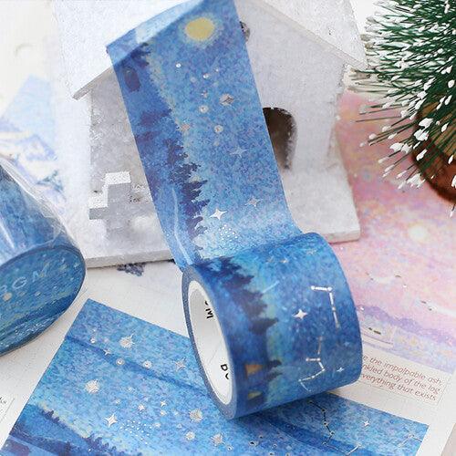 BGM Washi Tape 30mm Masking Tape Foil Stamping - Dot Painting Blue Starry Night | papermindstationery.com