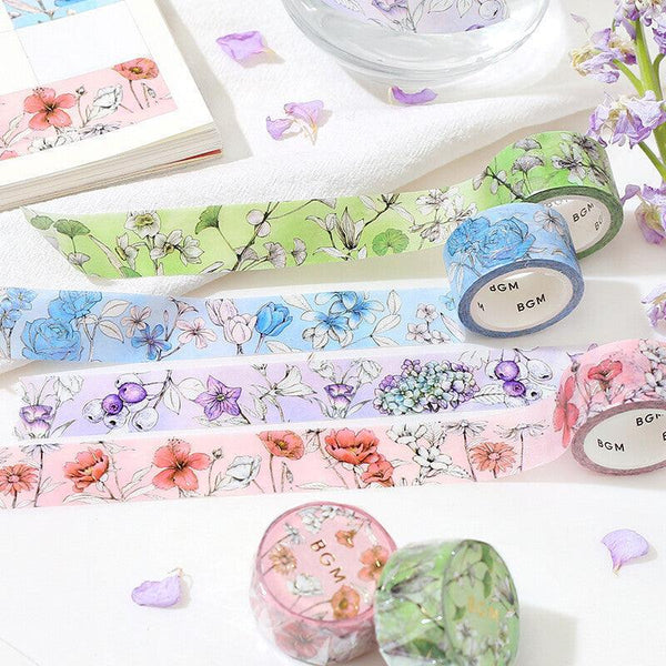 BGM Washi Tape 20mm Masking Tape Foil Stamping - Floral Purple | papermindstationery.com