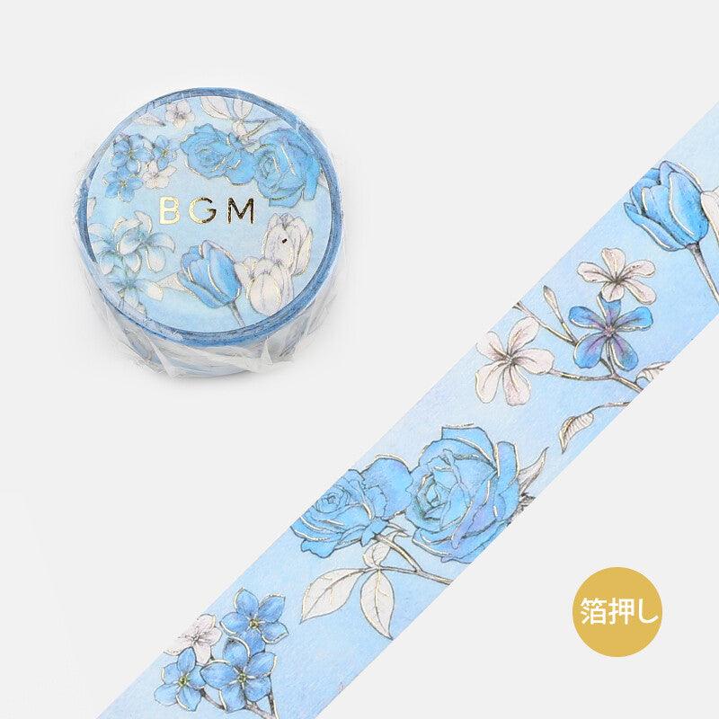 BGM Washi Tape 20mm Masking Tape Foil Stamping - Floral Blue | papermindstationery.com | 20mm Washi Tapes, BGM, Flower, Washi Tapes