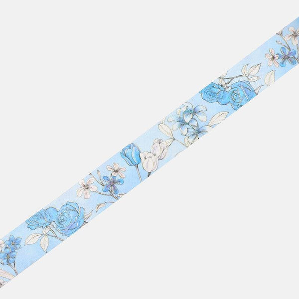 BGM Washi Tape 20mm Masking Tape Foil Stamping - Floral Blue | papermindstationery.com