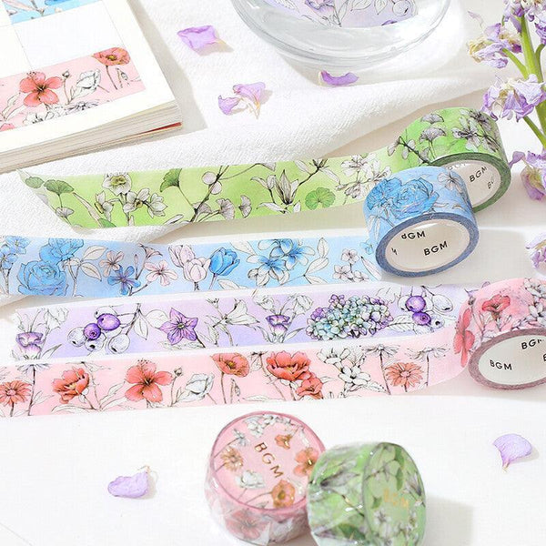 BGM Washi Tape 20mm Masking Tape Foil Stamping - Floral Blue | papermindstationery.com | 20mm Washi Tapes, BGM, Flower, Washi Tapes