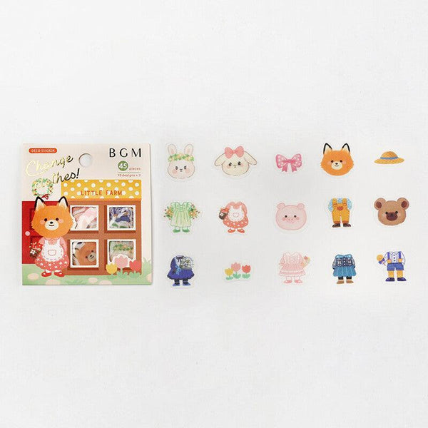 BGM Washi Sticker Flake SEAL - Mix & Match Animal Clothes | papermindstationery.com | Animal, BGM, boxing, Flake Stickers, sale