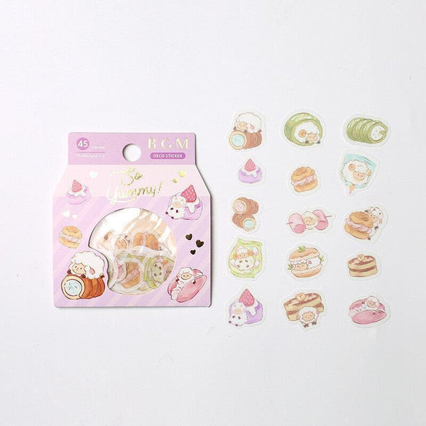 BGM Washi Sticker Flake SEAL Foil Stamping - Sheep & Cream Dessert | papermindstationery.com | Animal, BGM, Dessert, Flake Stickers