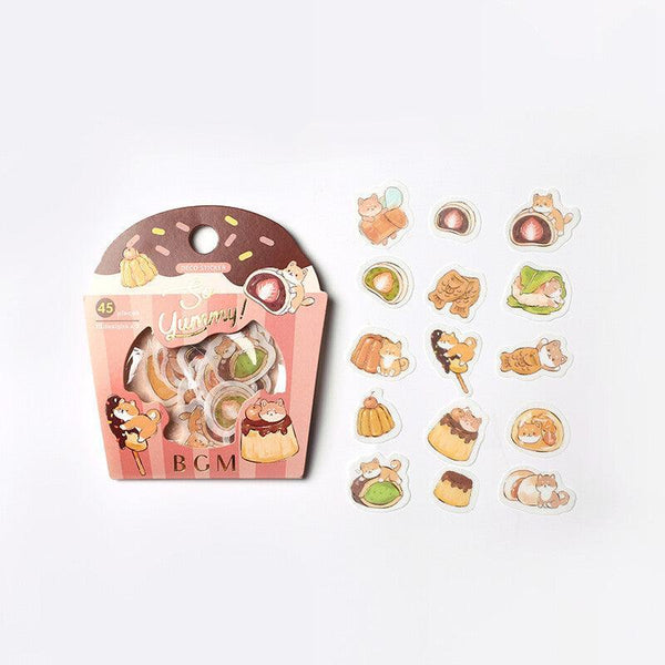 BGM Washi Sticker Flake SEAL Foil Stamping - Dog & Pudding | papermindstationery.com | BGM, Dessert, Dog, Flake Stickers, Pet