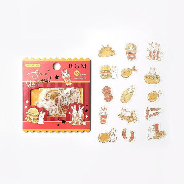 BGM Washi Sticker Flake SEAL Foil Stamping - Rabbit & Fast Food | papermindstationery.com | BGM, Flake Stickers, Food, Rabbit, sale