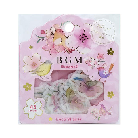 BGM Washi Sticker Flake SEAL Foil Stamping - Pink Flowers & Birds | papermindstationery.com | BGM, Flake Stickers, Flower