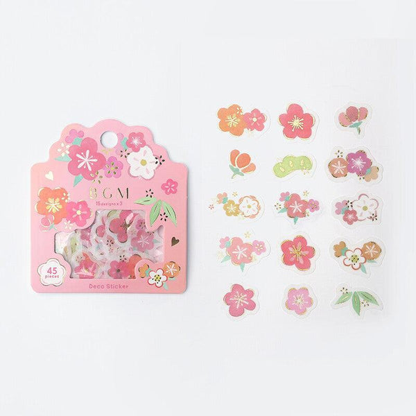 BGM Washi Sticker Flake SEAL Foil Stamping - Japanese Sakura Flowers | papermindstationery.com | BGM, Flake Stickers, Flower