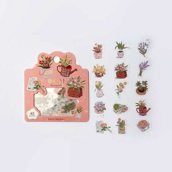 BGM Washi Sticker Flake SEAL Foil Stamping - Lovely Flowers & Potted Plants | papermindstationery.com | BGM, Flake Stickers, Flower