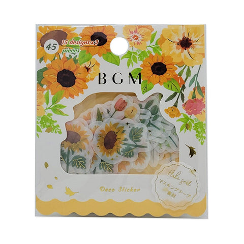 BGM Washi Sticker Flake SEAL Foil Stamping - Flower Garden Yellow | papermindstationery.com | BGM, Flake Stickers, Flower