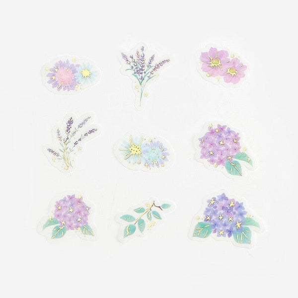 BGM Washi Sticker Flake SEAL Foil Stamping - Flower Garden Purple | papermindstationery.com | BGM, Flake Stickers, Flower