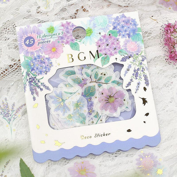 BGM Washi Sticker Flake SEAL Foil Stamping - Flower Garden Purple | papermindstationery.com | BGM, Flake Stickers, Flower