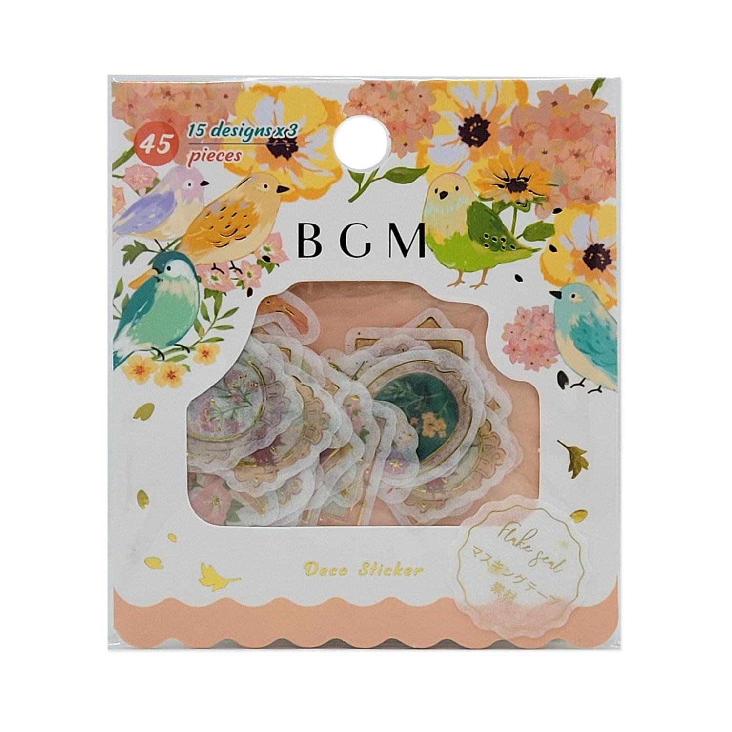 BGM Washi Sticker Flake SEAL Foil Stamping - Flower Picture & Bird | papermindstationery.com | BGM, Flake Stickers, Flower