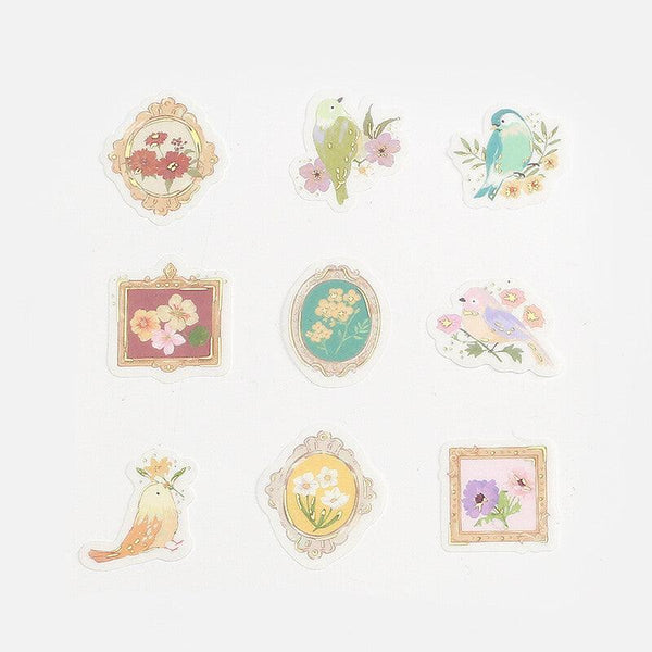 BGM Washi Sticker Flake SEAL Foil Stamping - Flower Picture & Bird | papermindstationery.com | BGM, Flake Stickers, Flower