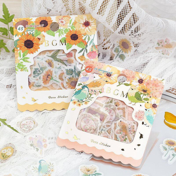 BGM Washi Sticker Flake SEAL Foil Stamping - Flower Picture & Bird | papermindstationery.com | BGM, Flake Stickers, Flower