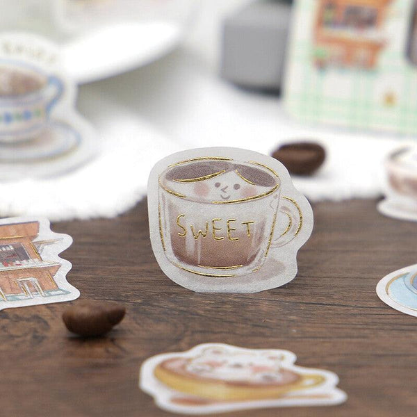 BGM Washi Sticker Flake SEAL Foil Stamping - Coffee Latte Art | papermindstationery.com | BGM, Cafe, Flake Stickers