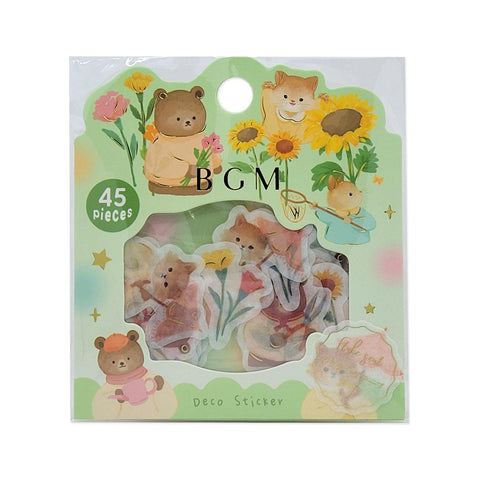 BGM Washi Sticker Flake SEAL Foil Stamping - Lovely Animal Garden | papermindstationery.com | Bear, BGM, boxing, Flake Stickers, Flower, sale