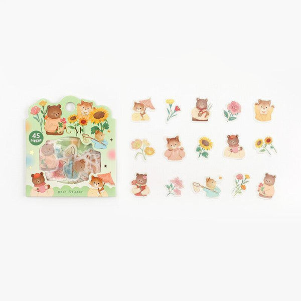 BGM Washi Sticker Flake SEAL Foil Stamping - Lovely Animal Garden | papermindstationery.com | Bear, BGM, boxing, Flake Stickers, Flower, sale