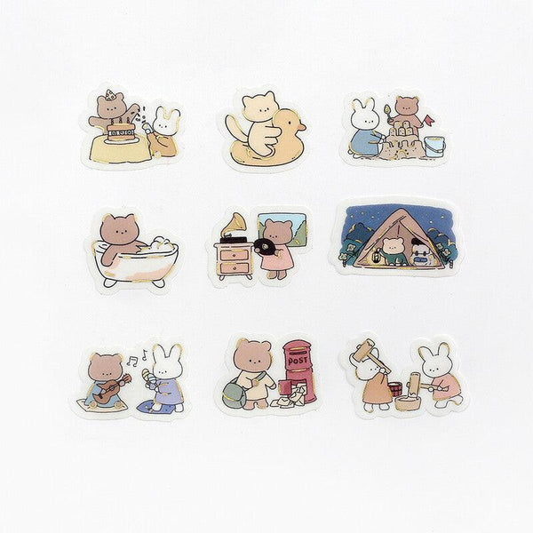 BGM Washi Sticker Flake SEAL Foil Stamping - Lovely Animal Life | papermindstationery.com | Animal, Bear, BGM, Flake Stickers, Rabbit