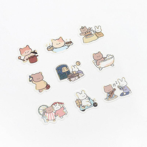 BGM Washi Sticker Flake SEAL Foil Stamping - Lovely Animal Life | papermindstationery.com | Animal, Bear, BGM, Flake Stickers, Rabbit